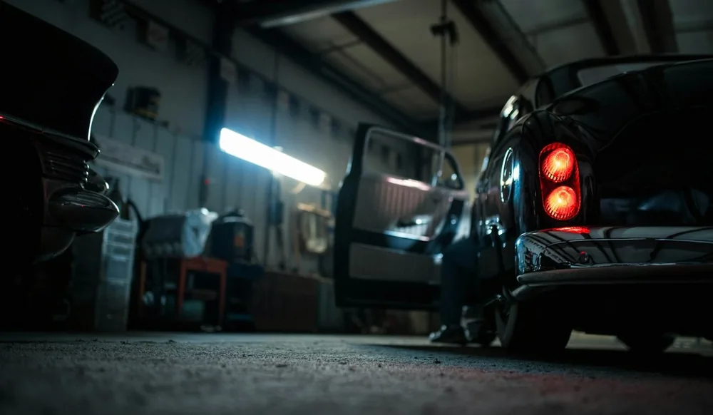 Vehicle inside an automotive workshop